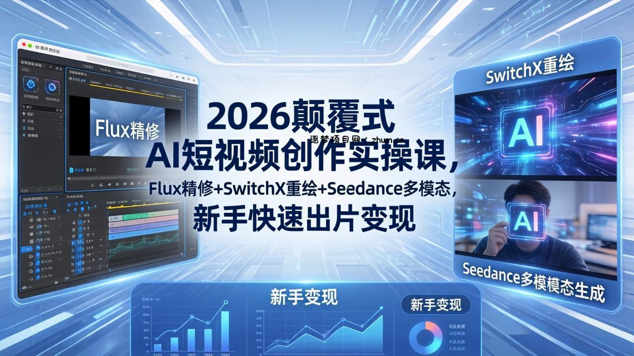 2026颠覆式 AI短视频创作课-5月更新,Flux精修+SwitchX重绘+Seedance多模态,新手快速出片变现-逐梦项目网