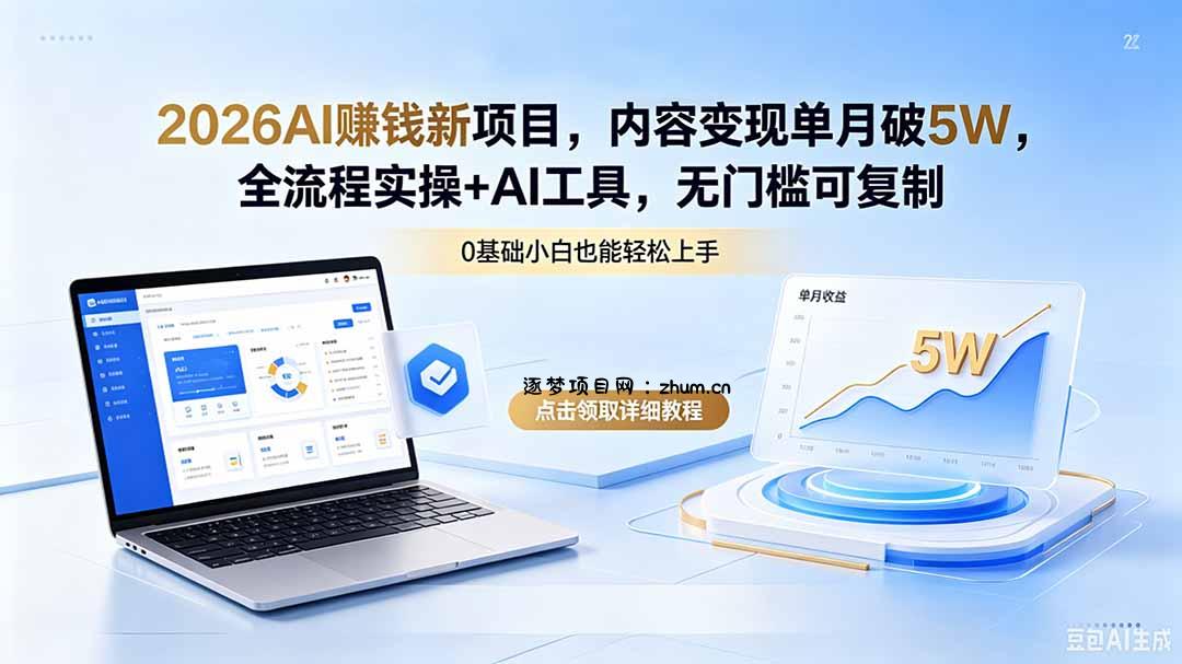 2026AI赚钱新项目,内容变现单月破5W,全流程实操+AI工具,无门槛可复制-逐梦项目网