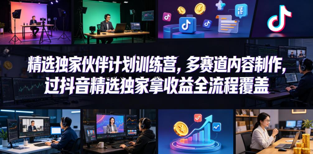 小豁食堂精选独家伙伴计划训练营，多赛道内容制作，过抖音精选独家拿收益全流程覆盖-逐梦项目网