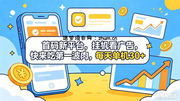 首码新平台，挂G自动看广告，快来吃第一波肉，每天单机30+，可矩阵放大【揭秘】-逐梦项目网