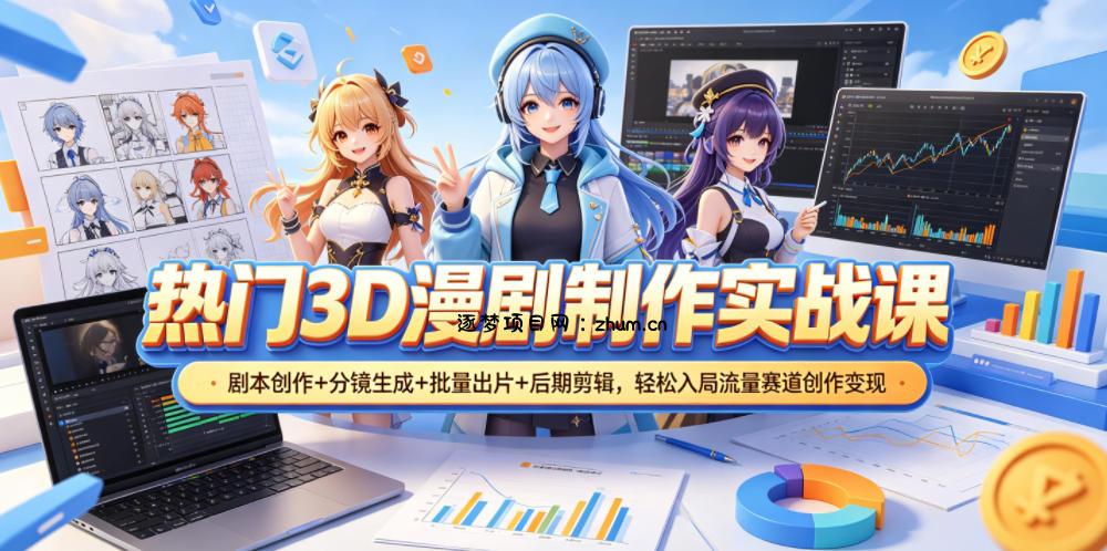热门3D漫剧制作实战课,剧本创作+分镜生成+批量出片+后期剪辑,轻松入局流量赛道创作变现