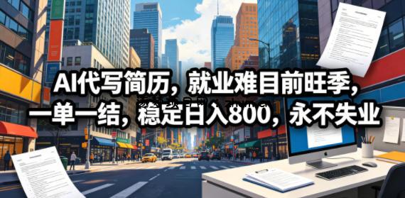 AI代写简历,就业难目前旺季,一单一结,稳定日入800,永不失业