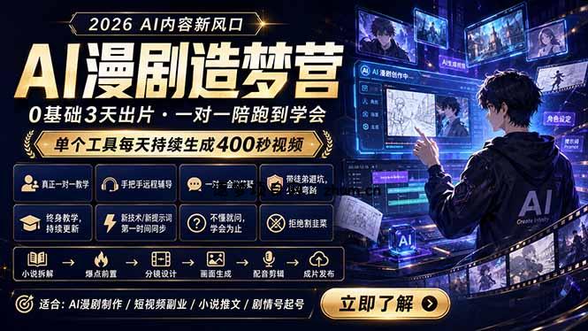 AI漫剧造梦营:0基础3天出片,单个工具每天持续生成400秒视频-逐梦项目网