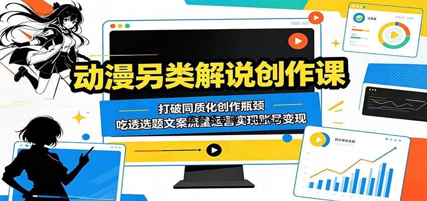 动漫另类解说创作课：打破同质化创作瓶颈，吃透选题文案流量运营实现账号变现-逐梦项目网