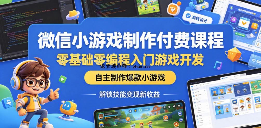 微信小游戏制作付费课程,零基础零编程入门游戏开发,自主制作爆款小游戏,解锁技能变现新收益-逐梦项目网