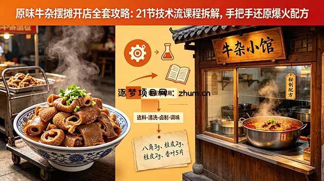 原味牛杂摆摊开店全套攻略:21节技术流课程拆解,手把手还原爆火配方-逐梦项目网