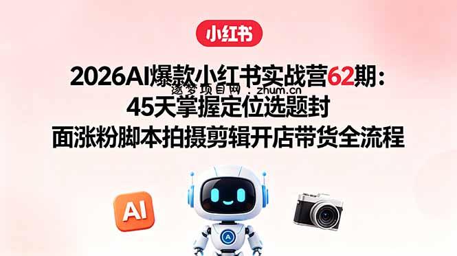 2026AI爆款小红书实战营62期:45天掌握定位选题封面涨粉脚本拍摄剪辑开店带货全流程-逐梦项目网