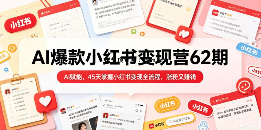 AI爆款小红书变现营62期2026年5月，AI赋能，45天掌握小红书变现全流程，涨粉又賺钱-逐梦项目网