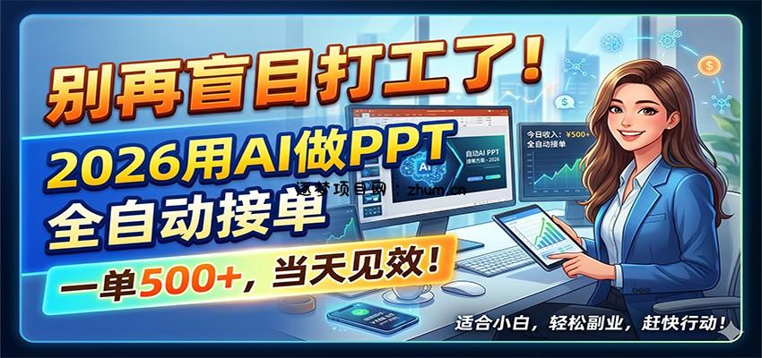 别再盲目打工了！2026用AI做PPT全自动接单，一单5张+，当天见效！-逐梦项目网