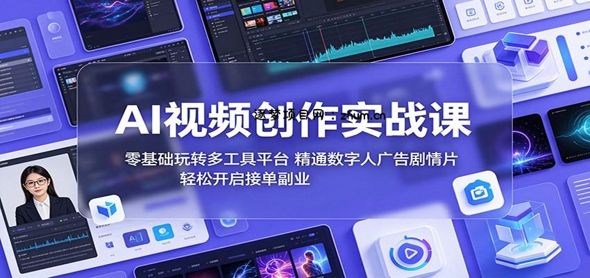 AI视频创作实战课：零基础玩转多工具平台，精通数字人广告、剧情片，轻松开启接单副业-逐梦项目网
