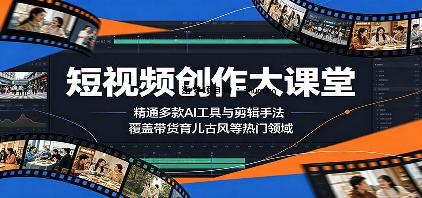 短视频创作大课堂：精通多款AI工具与剪辑手法，覆盖带货、育儿、古风等热门领域-逐梦项目网