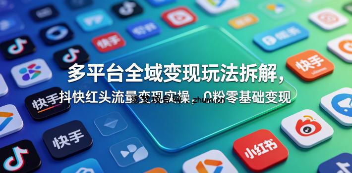 多平台全域变现玩法拆解，抖快红头流量变现实操，0粉零基础变现-逐梦项目网