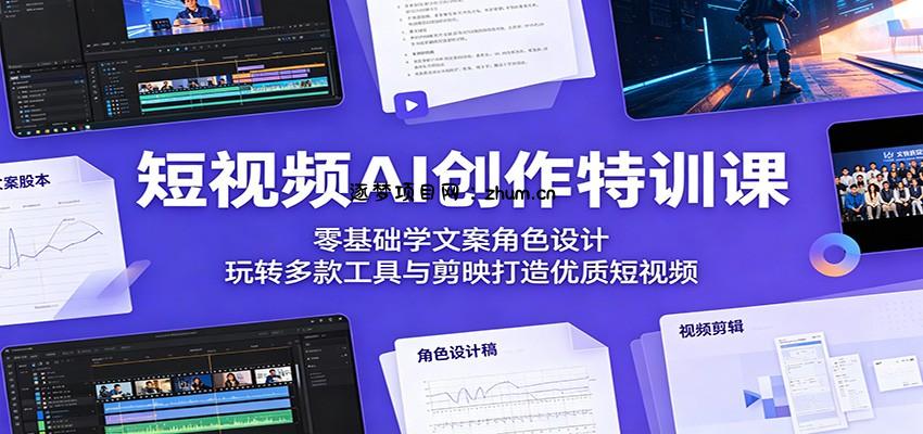 短视频AI创作特训课：零基础学文案角色设计，玩转多款工具与剪映打造优质短视频-逐梦项目网
