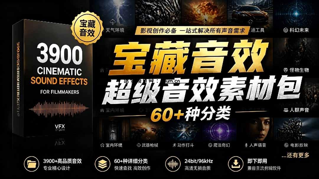 宝藏音效合集包!60+多种音效分类,共计3900个,分类清晰,全中文分类,高品质剪辑音效素材包-逐梦项目网