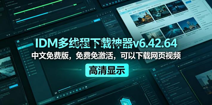 IDM多线程下载神器v6.42.64中文免费版,免费免激活,可以下载网页视频(例如飞书文档内的视频)