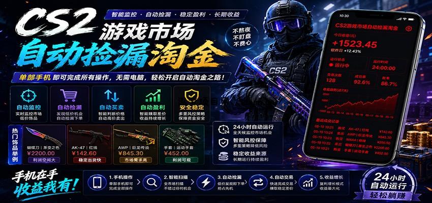 CSGO挂机捡漏项目通过利用游戏饰品交易机制,结合薄凉软件辅助捡漏,实现盈利-逐梦项目网