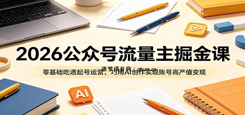 2026公众号流量主掘金课：零基础吃透起号运营，巧用AI创作实现账号高产值变现-逐梦项目网
