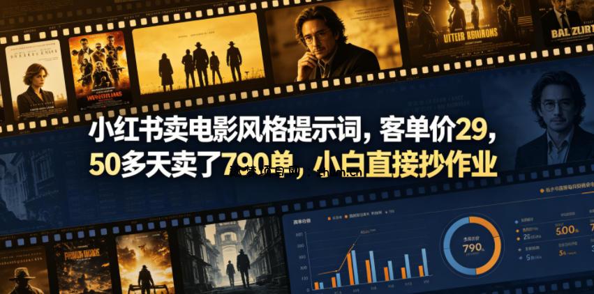 小红书卖电影风格提示词,客单价29,50多天卖了790单,小白直接抄作业!-逐梦项目网