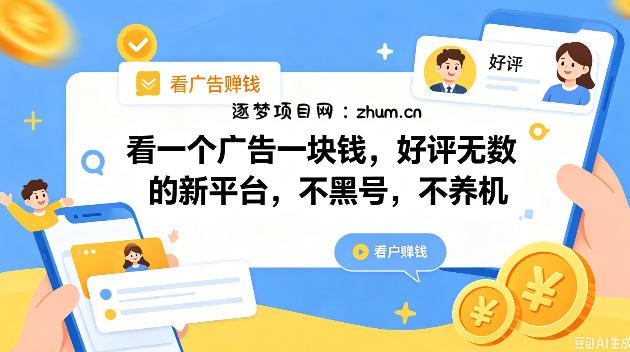 看一个广告一块钱,好评无数的新平台,不黑号,不养机,一撸几十块钱还是不错的【揭秘】-逐梦项目网