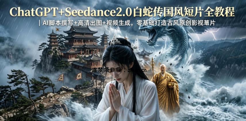 ChatGPT+Seedance2.0白蛇传国风短片全教程|AI脚本撰写+高清出图+视频生成,零基础打造古风原创影视短片-逐梦项目网