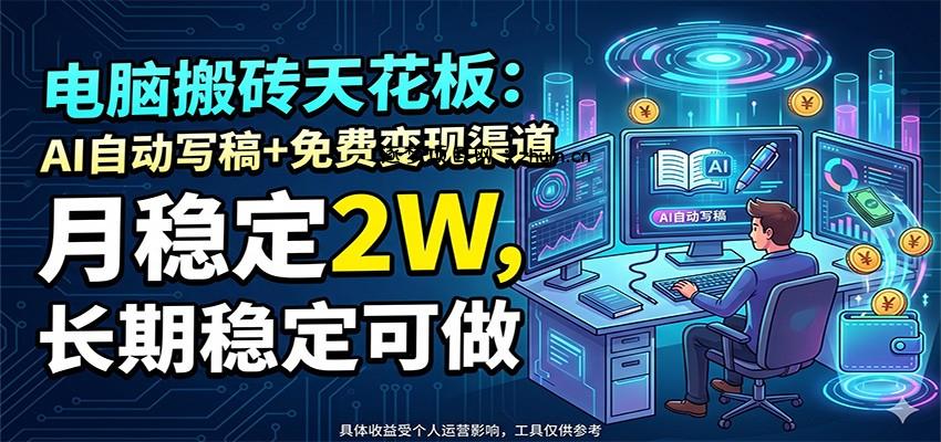 电脑搬砖天花板:AI自动写稿+免费变现渠道,月稳定2W,长期稳定可做-逐梦项目网