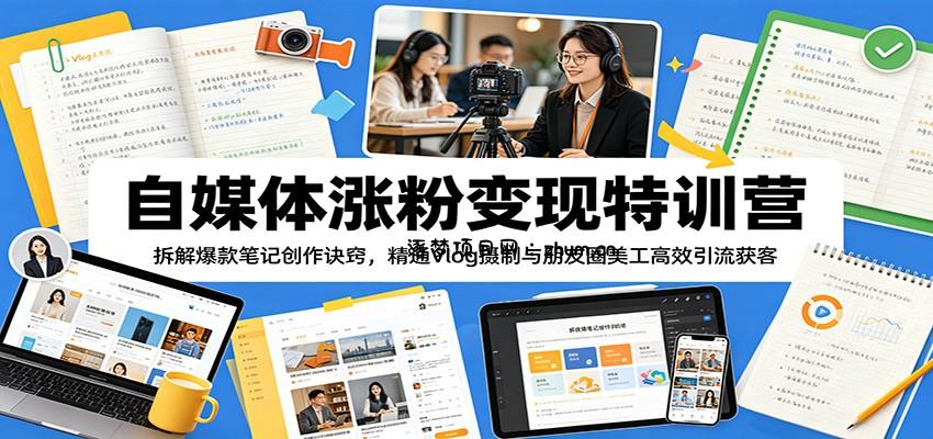 自媒体涨粉变现特训营:拆解爆款笔记创作诀窍,精通Vlog摄制与朋友圈美工高效引流获客-逐梦项目网