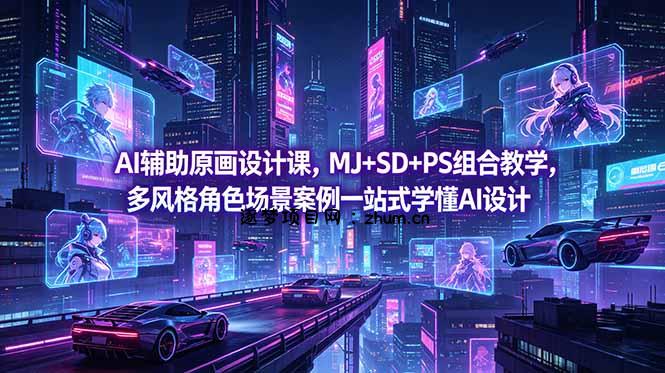 AI辅助原画设计课,MJ+SD+PS组合教学,多风格角色场景案例一站式学懂AI设计-逐梦项目网