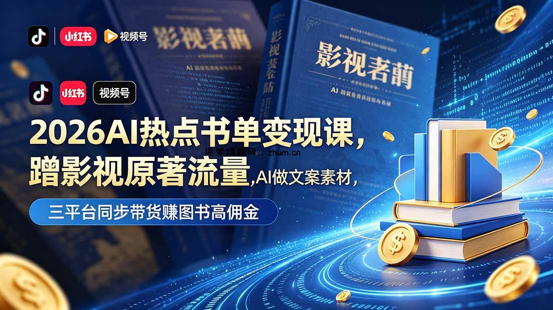 2026AI热点书单变现课,蹭影视原著流量,AI做文案素材,三平台同步带货赚图书高佣金-逐梦项目网