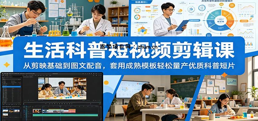 生活科普短视频剪辑课：从剪映基础到图文配音，套用成熟模板轻松量产优质科普短片-逐梦项目网