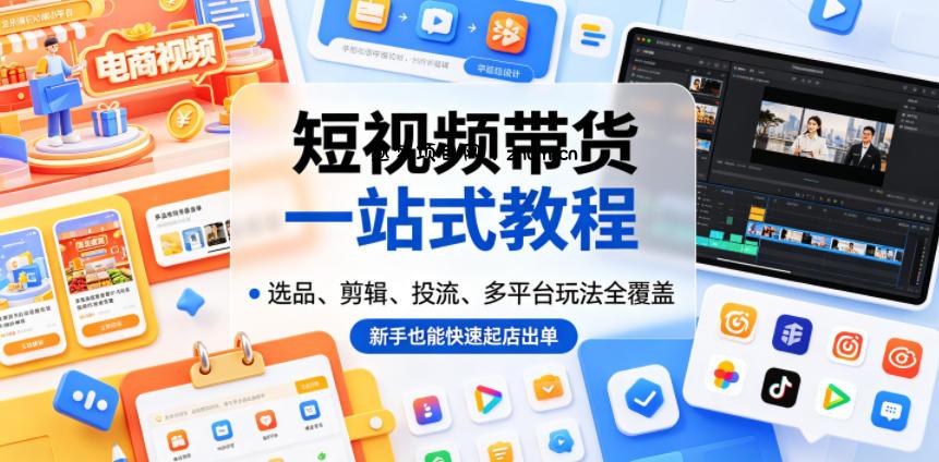 短视频带货一站式教程,选品、剪辑、投流、多平台玩法全覆盖,新手也能快速起店出单-逐梦项目网