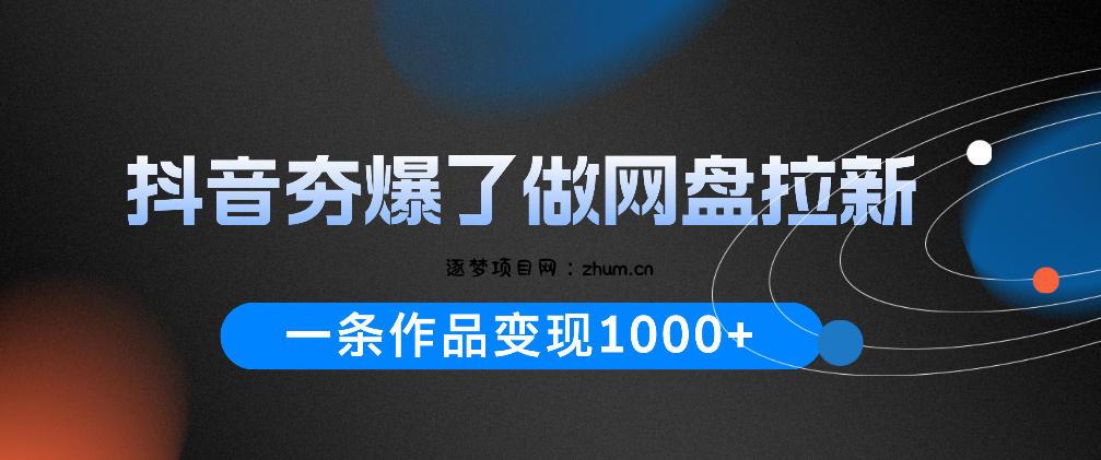抖音夯爆了做网盘拉新,一条作品轻松10W+流量,变现1k+,看完即可上手操作-逐梦项目网
