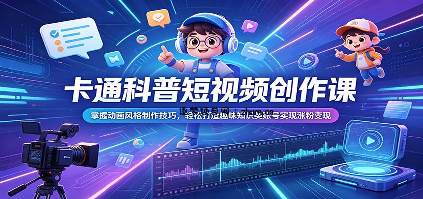 卡通科普短视频创作课：掌握动画风格制作技巧，轻松打造趣味知识类账号实现涨粉变现-逐梦项目网