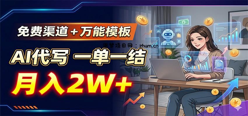 免费渠道+万能模板，AI代写一单一结，月入2W+-逐梦项目网