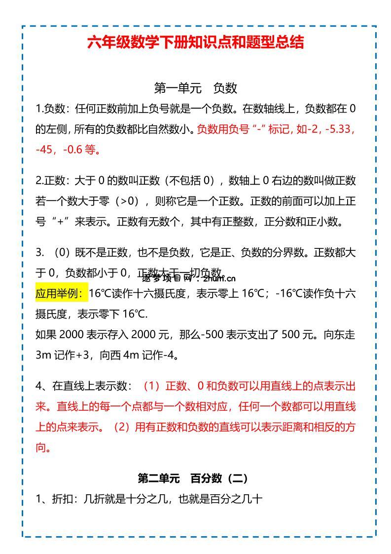 六年级下数学下册知识点题型总结-逐梦项目网