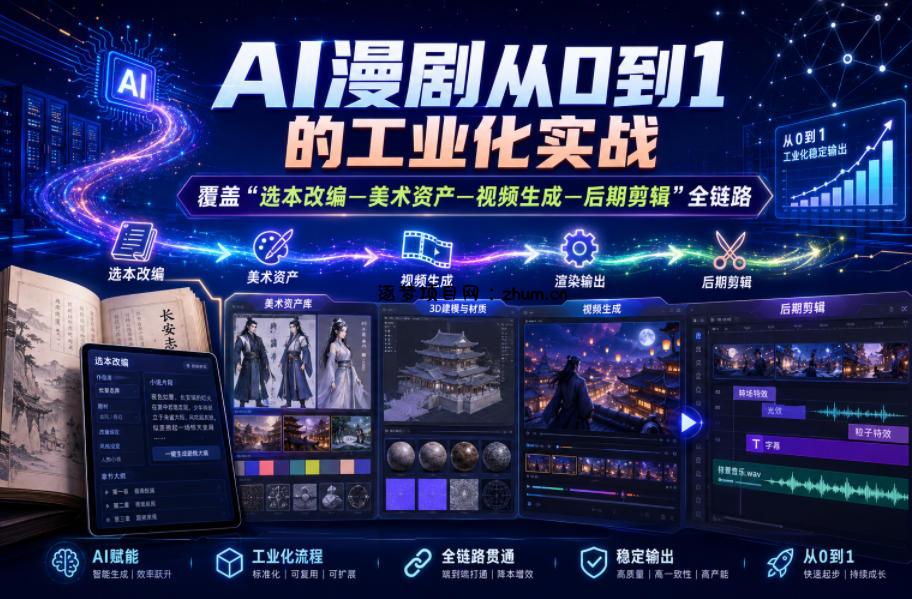 AI漫剧从0到1的工业化实战,覆盖“选本改编—美术资产—视频生成—后期剪辑”全链路(更新6月)-逐梦项目网