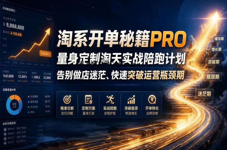 淘系开单秘籍PRO,量身定制淘天实战陪跑计划,告别做店迷茫、快速突破运营瓶颈期(2026年6月11)-逐梦项目网