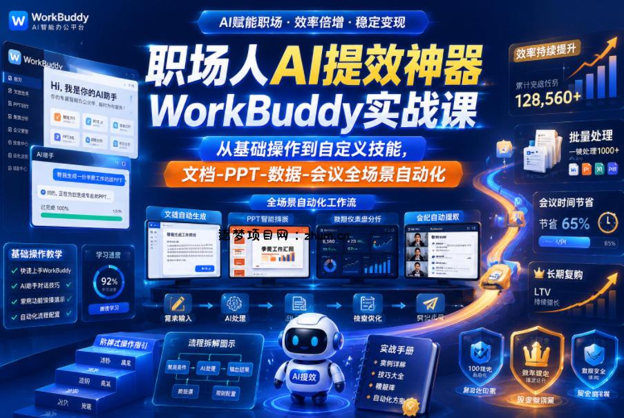 职场人AI提效神器WorkBuddy实战课,从基础操作到自定义技能,文档-PPT-数据-会议全场景自动化-逐梦项目网