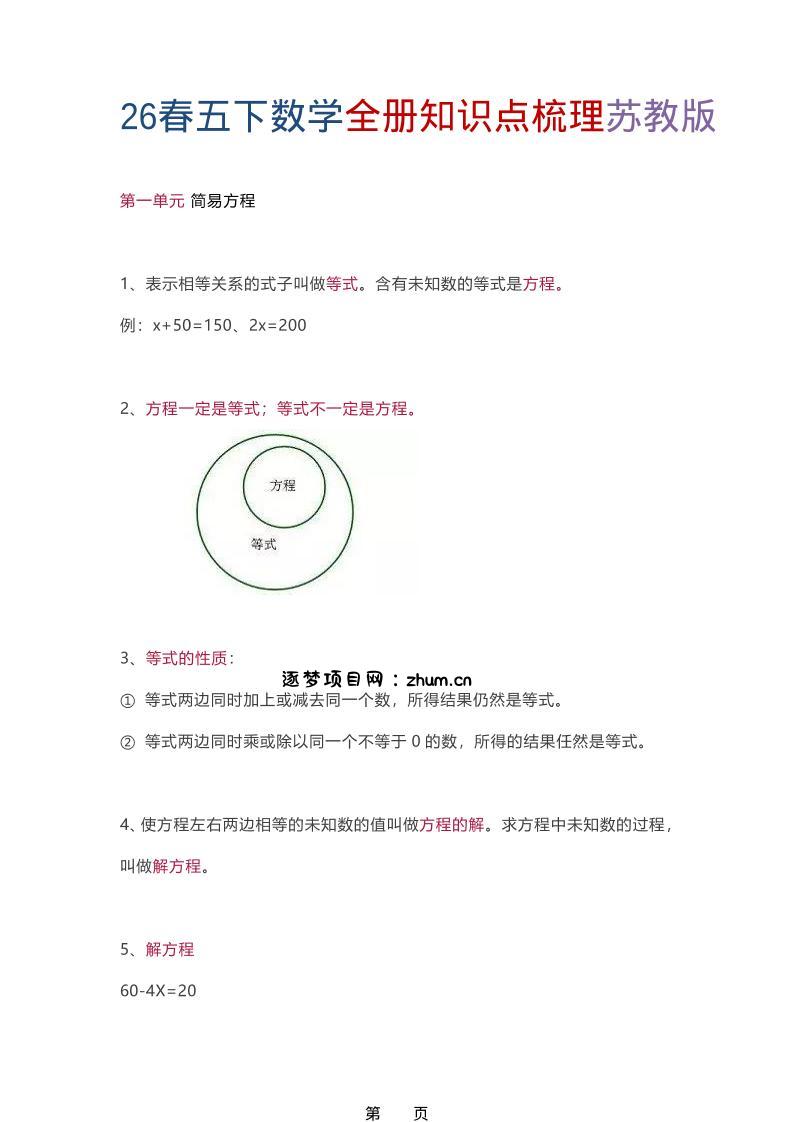 26春五年级下数学全册知识点梳理《苏教版》-逐梦项目网