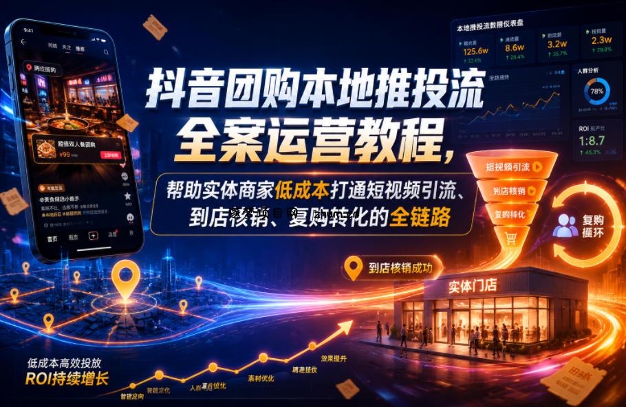 抖音团购本地推投流全案运营教程,帮助实体商家低成本打通短视频引流、到店核销、复购转化的全链路-逐梦项目网