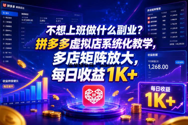 不想上班做什么副业?拼多多虚拟店系统化教学,多店矩阵放大,每日收益1K+【揭秘】-逐梦项目网