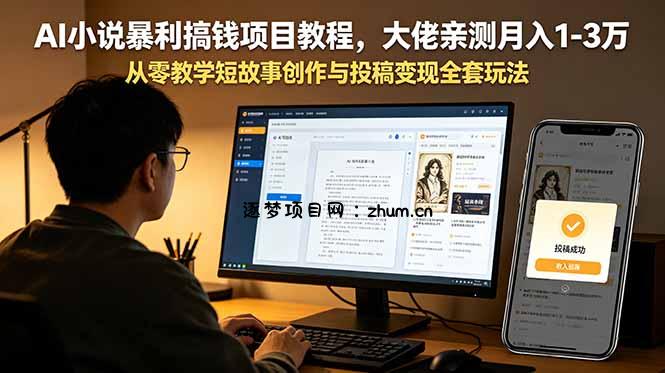 AI小说暴利搞钱项目教程,大佬亲测月入1-3万,从零教学短故事创作与投稿变现全套玩法-逐梦项目网