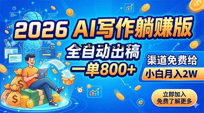 2026 AI写作躺赚版:全自动出稿,一单800+,渠道免费给,小白月入2W-逐梦项目网