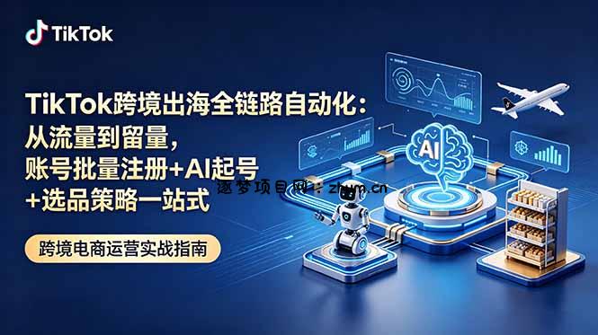 TikTok跨境出海全链路自动化：从流量到留量，账号批量注册+AI起号+选品策略一站式-逐梦项目网