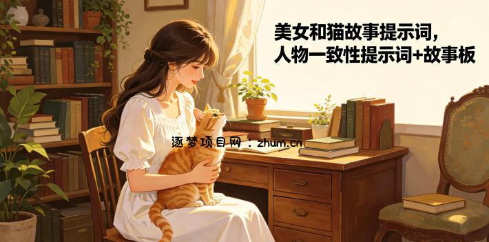 美女和猫故事提示词，人物一致性提示词+故事板-逐梦项目网