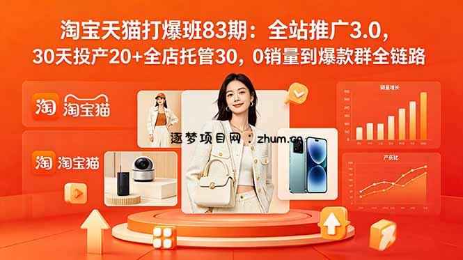 2026淘宝天猫打爆班83期:全站推广3.0,30天投产20+全店托管30,0销量到爆款群全链路-逐梦项目网