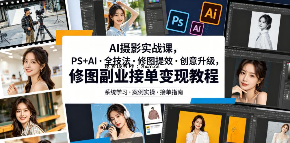 AI摄影实战课,PS+AI・全技法・修图提效・创意升级,修图副业接单变现教程