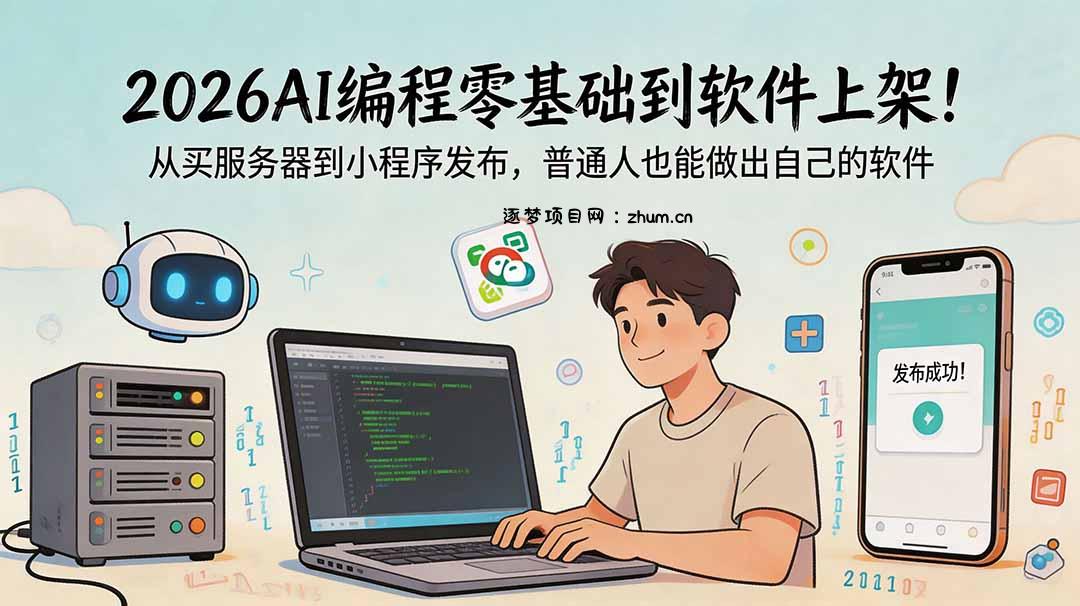 2026AI编程零基础到软件上架!从买服务器到小程序发布,普通人也能做出自己的软件-逐梦项目网