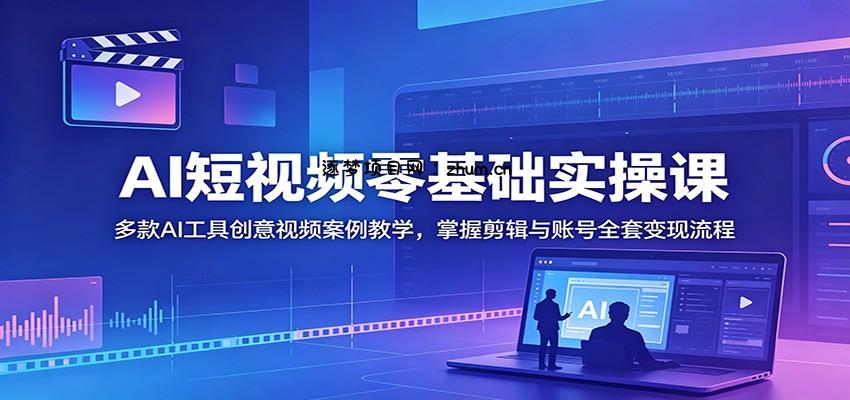 AI短视频零基础实操课：多款AI工具创意视频案例教学，掌握剪辑与账号全套变现流程-逐梦项目网
