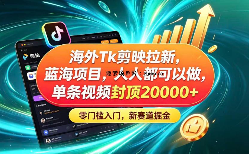 海外TK剪映拉新蓝海赛道!零门槛普通人可上手,单条视频收益上限2W+-逐梦项目网