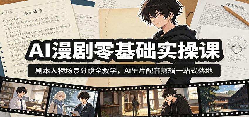 AI漫剧零基础实操课:剧本人物场景分镜全教学,AI生片配音剪辑一站式落地-逐梦项目网